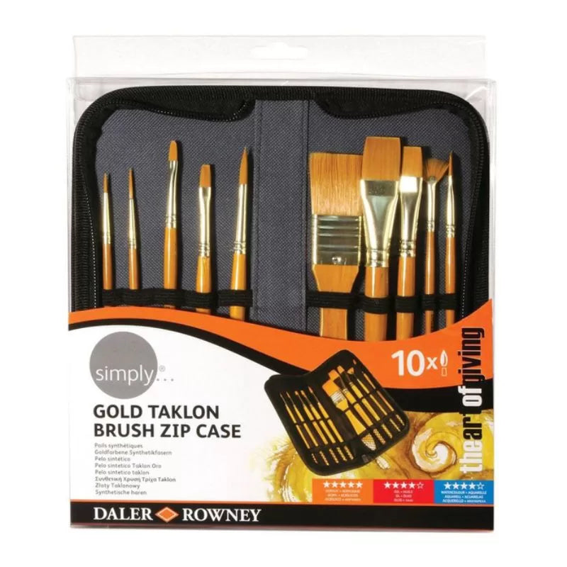 Daler Rowney Simply 10 Brush Zip Case Gold Taklon