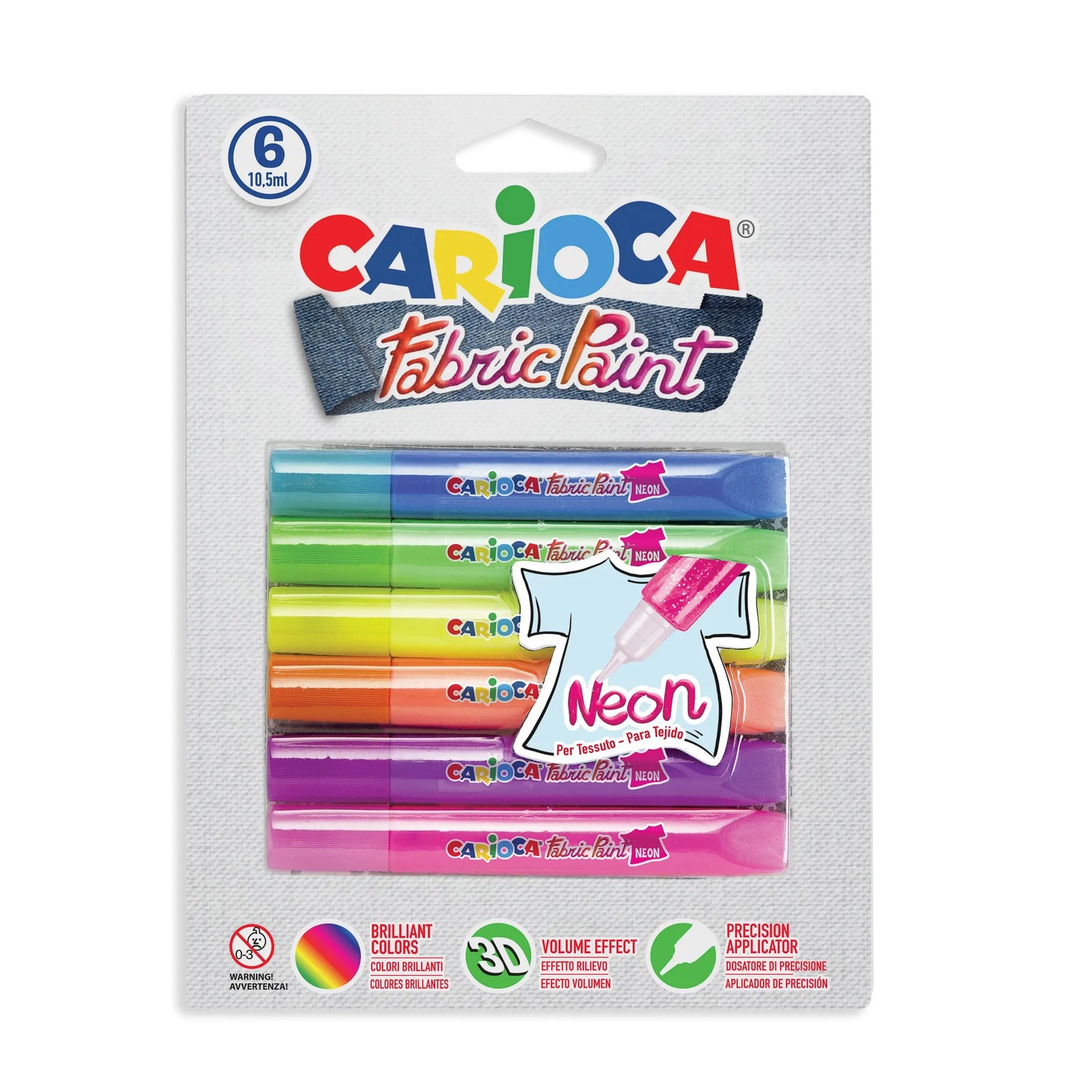 42131_CARIOCA_Fabric Paint Neon_Blister_6 pcs