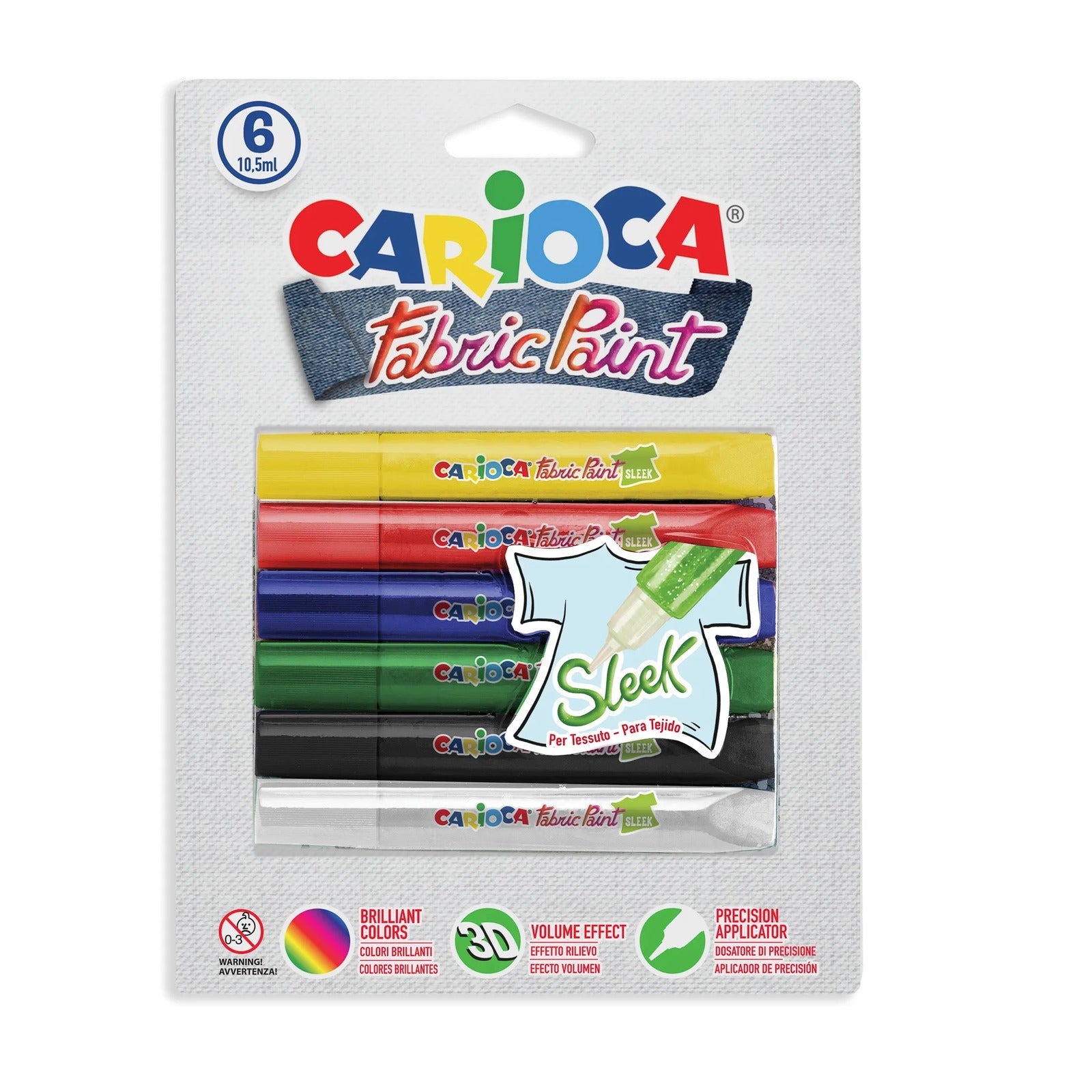 42133_CARIOCA_Fabric Paint_Sleek_Blister_6 pcs