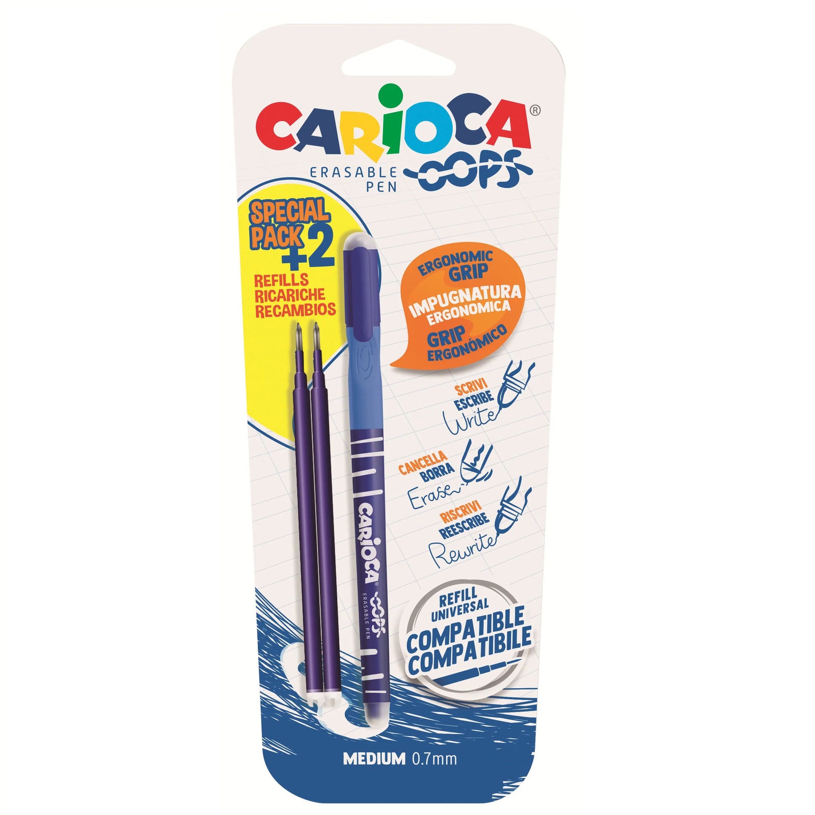CARIOCA OOPS_STD PEN_BLISTER+2REFILL_BLUE