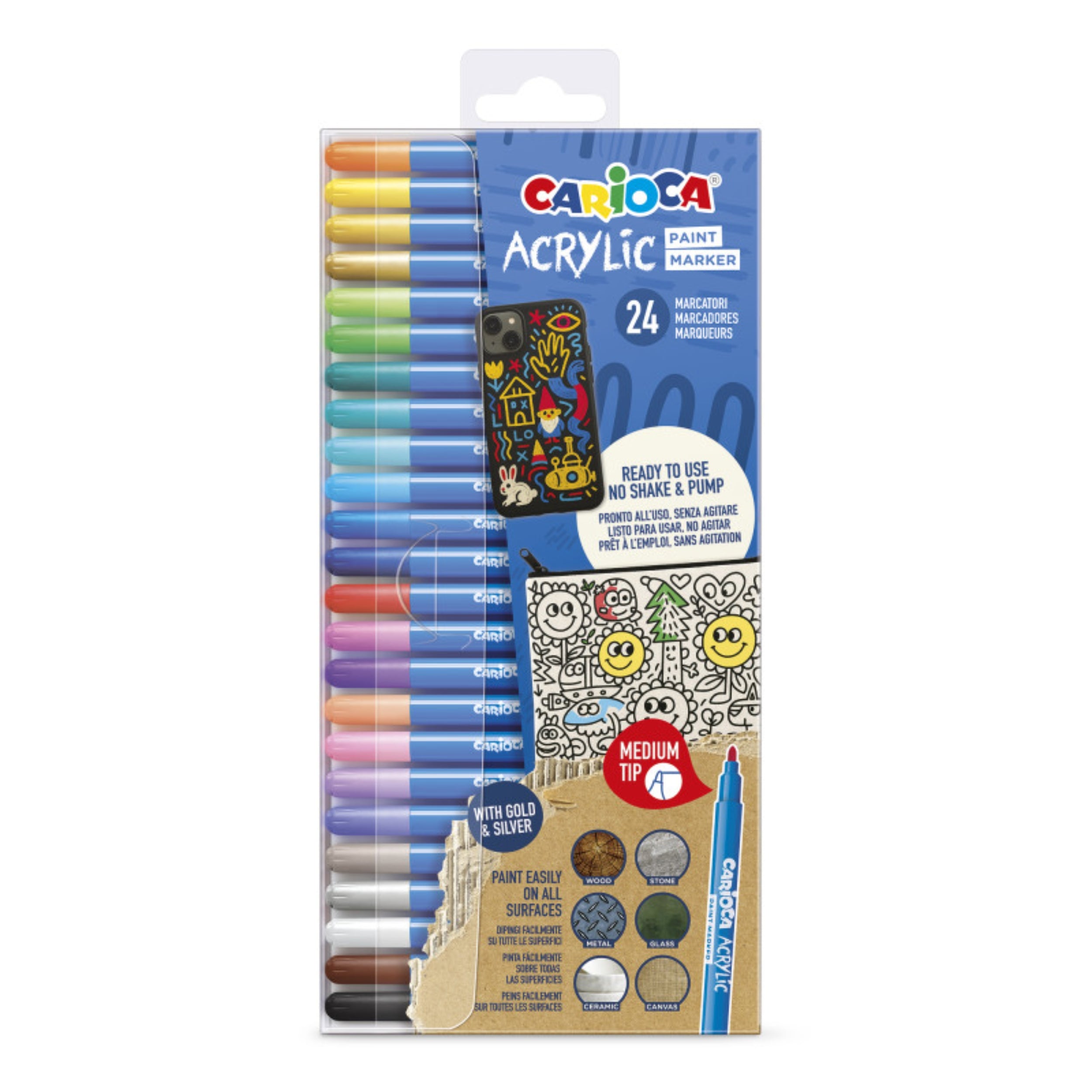 Carioca Acrylic Paint Marker Medium Tip - 24 Pcs