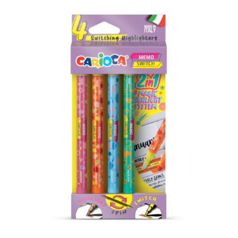 Carioca Memo Switch Double Tip Highlighters - 4 Pcs