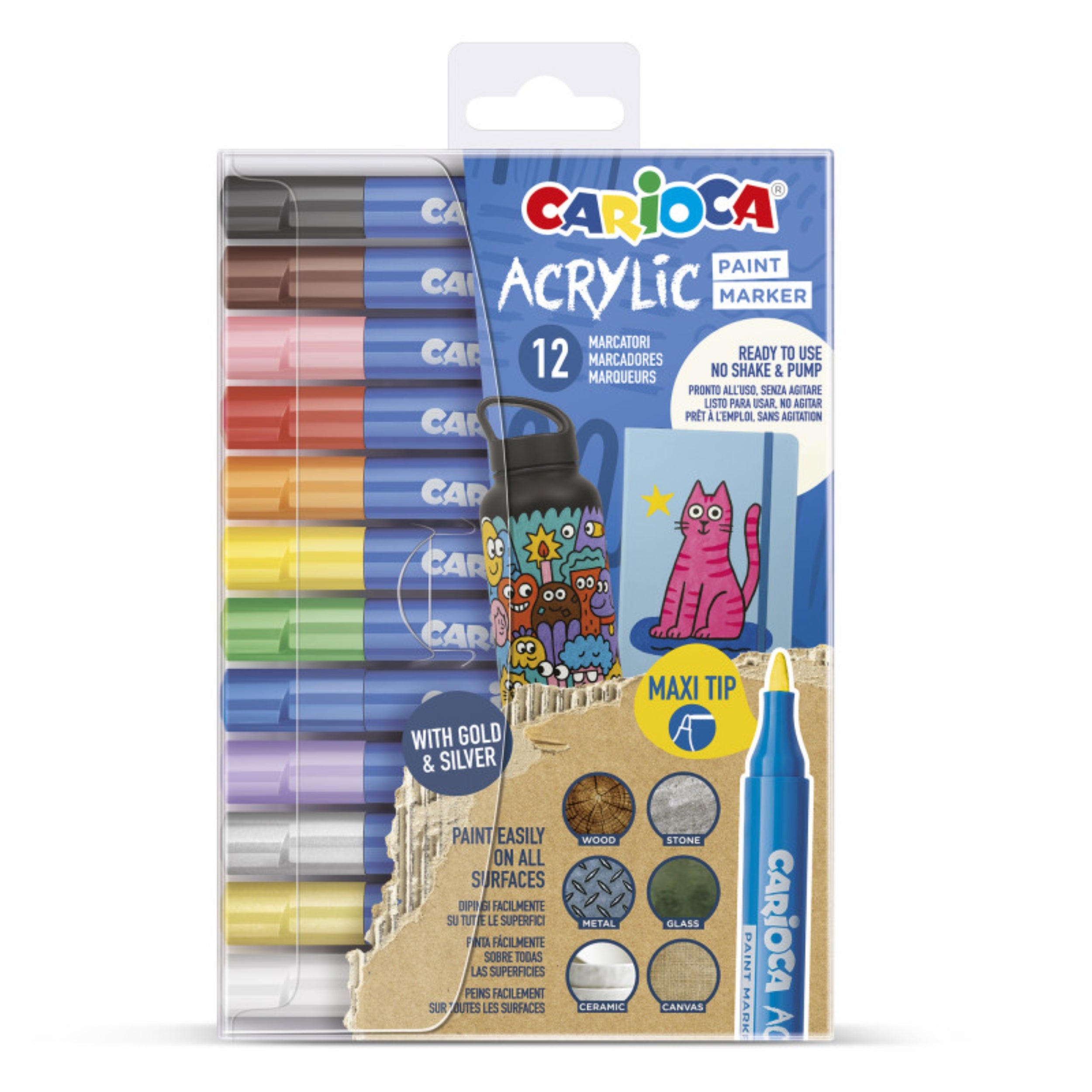 Carioca Maxi Tip Acrylic Paint Markers - 12 Pcs