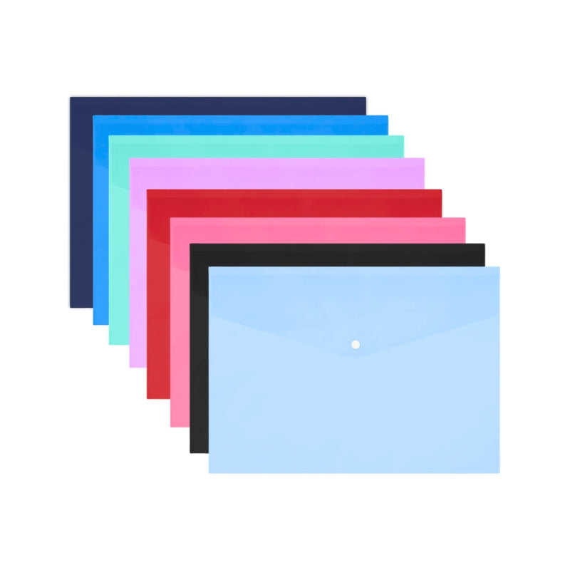 Plastic Envelope File With Button A4 25Mic Opaque Colored