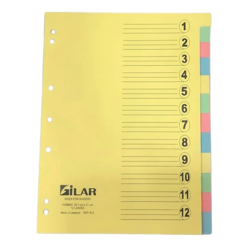 Bristol Dividers 1-12 Colored
