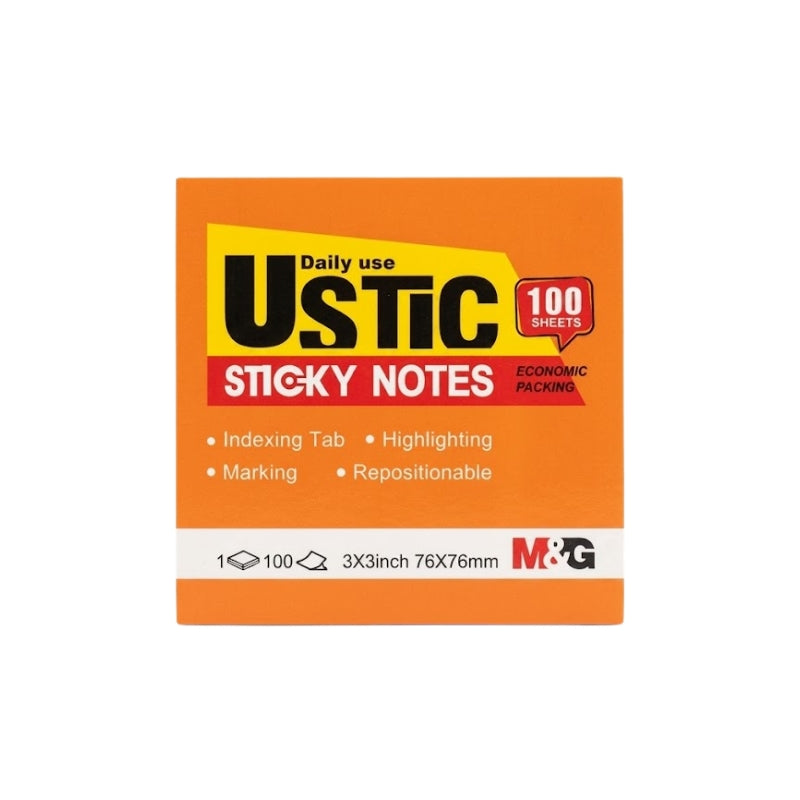 M&G Sticky Notes 75x75mm 100sh Neon Orange