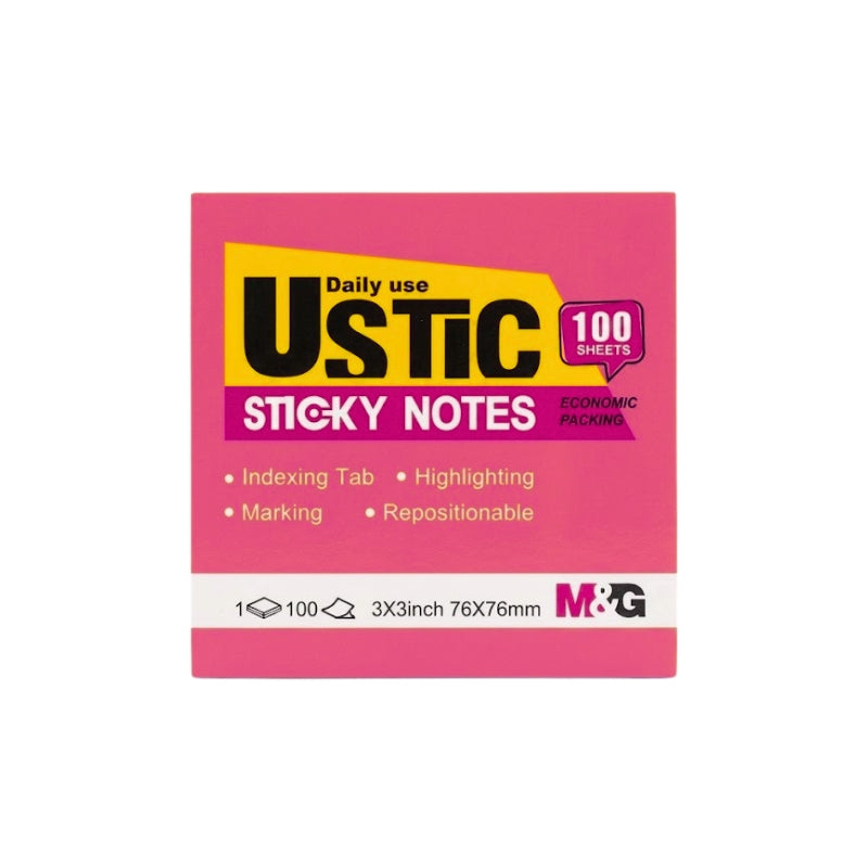 M&G Sticky Notes 75x75mm 100sh Neon Pink