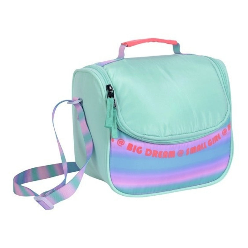 Smart Big Dream Small Girl Lunch Bag - Green Colored Front