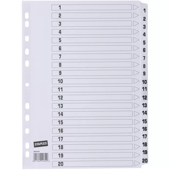 Plastic Dividers 1-20 numbered