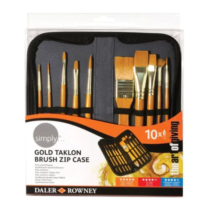 Daler Rowney  Simply 10 Brush Zip Case Gold Taklon