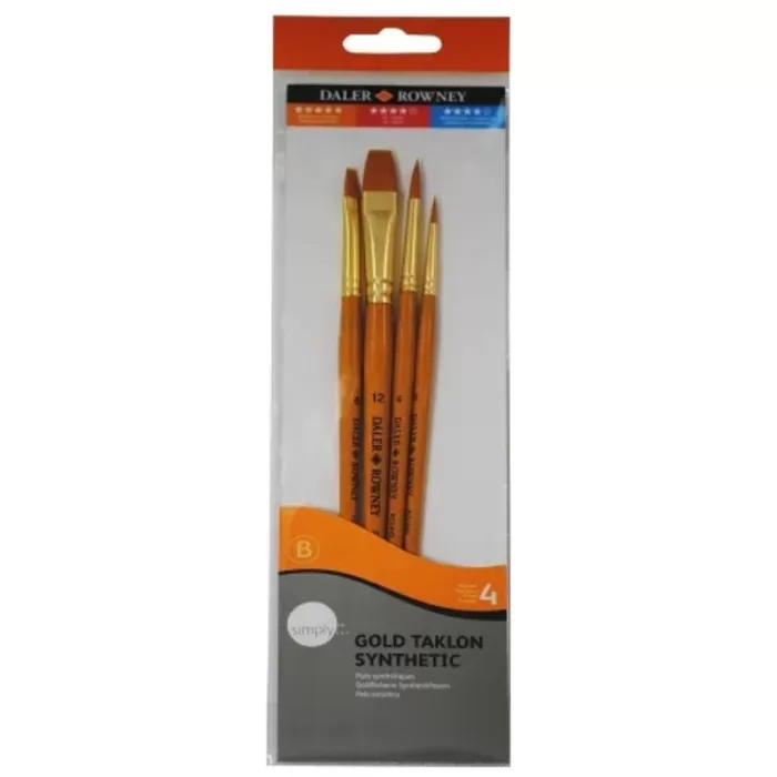 Daler Rowney Simply Set of 4 Brushes Wallet Gold Taklon Synthetic