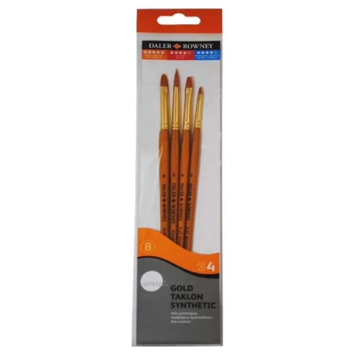 Daler Rowney Simply Set of 4 Brushes Gold Taklon Synthetic