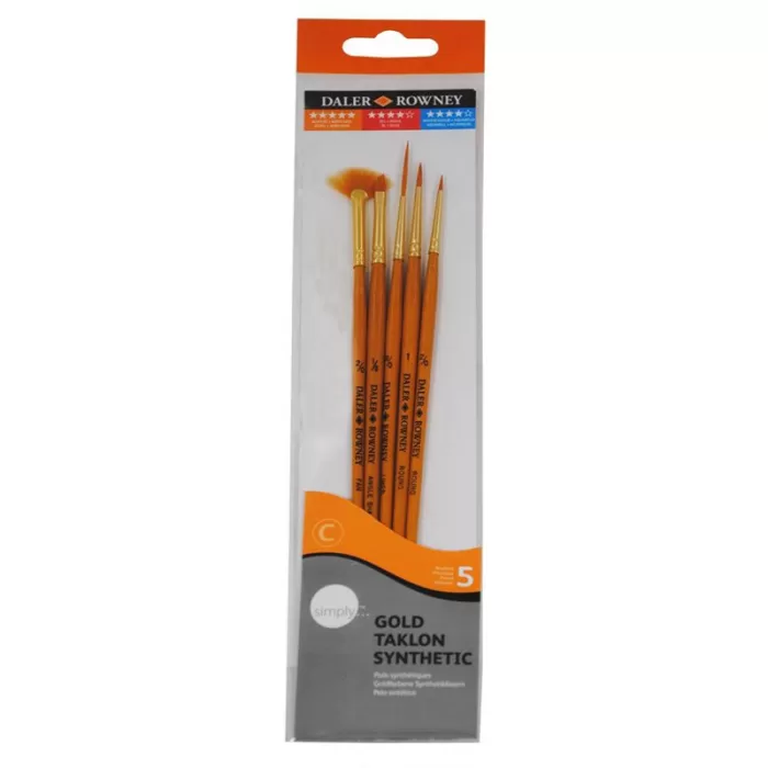 Daler Rowney Simply 5 Brush Wallet Gold Taklon Synthetic