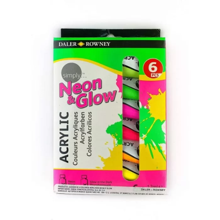 Daler Rowney Simply Acrylic Neon & Glow Set of 6 Tubes x 12ml