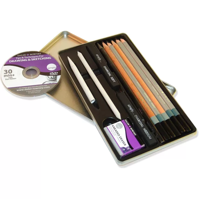 Daler Rowney Simply Pencil and Charcoal Tin Set (13 Pieces)