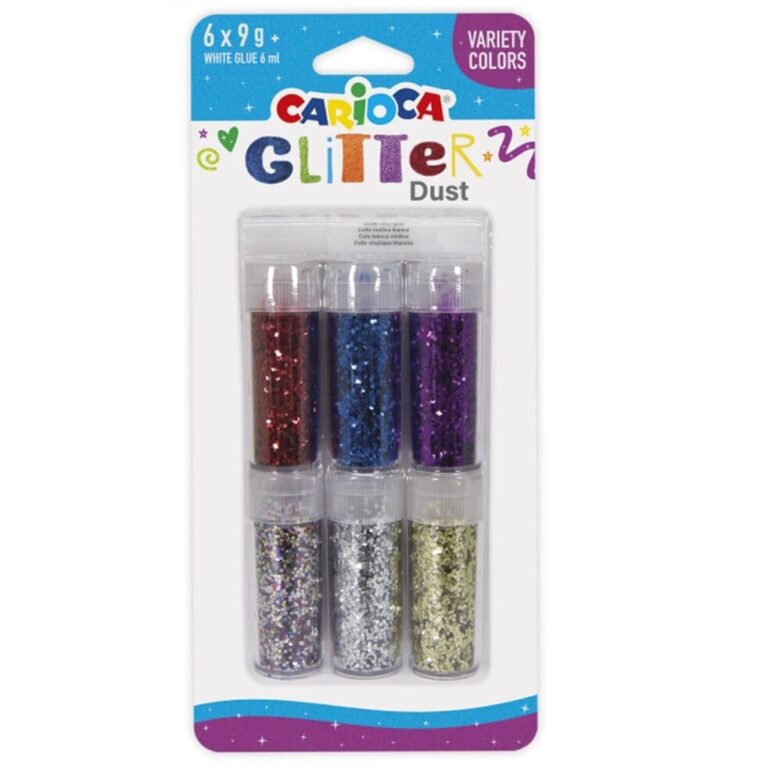 CARIOCA Glitter Dust Variety Colors 6X9G + Glue