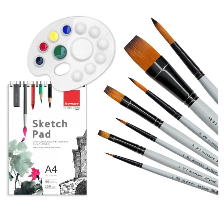 ISOMARS Brush, Pallette, Sketch Pad Combo Set Of 3