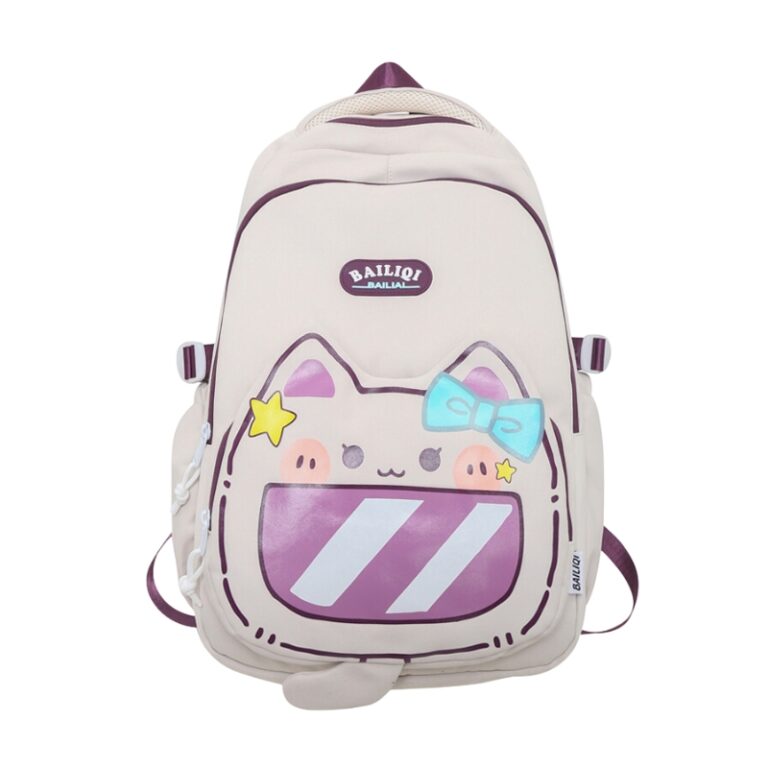 School Teen Backpack White Purple