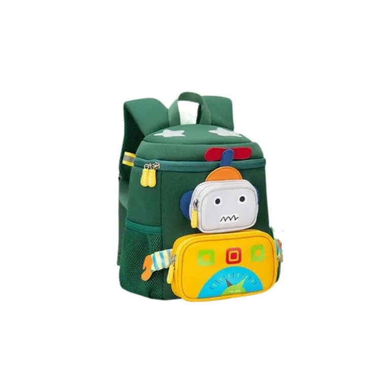 Pre-School Kids Backpack Small Green Robot