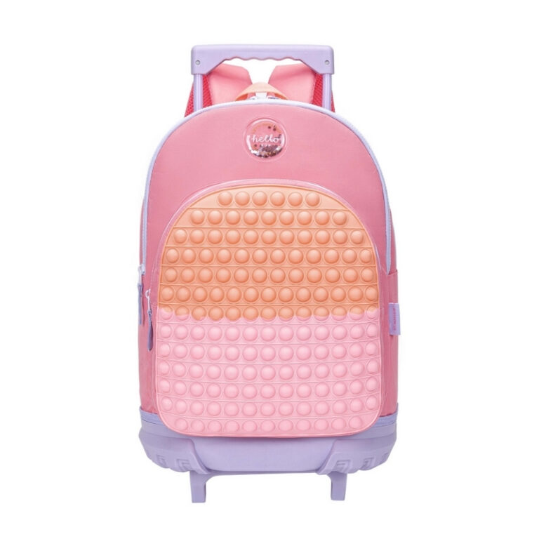 kids School Large Trolley Backpack Push Pop Pink