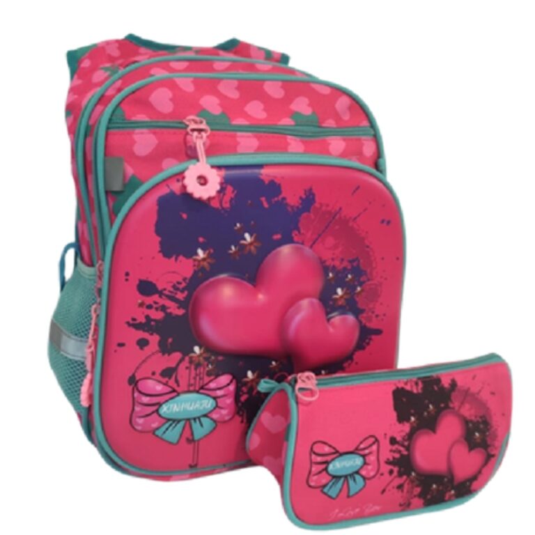 School Kids Backpack + P.Case Heart Pink