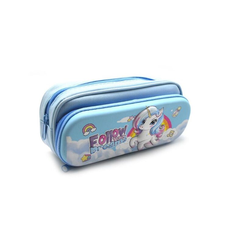 PENCIL CASE POLYESTER 2 ZIPP UNICORN