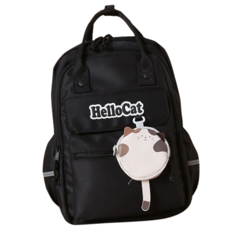 School Teen Backpack Black Hello Cat