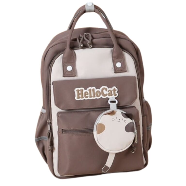 School Teen Backpack Brown Hello Cat