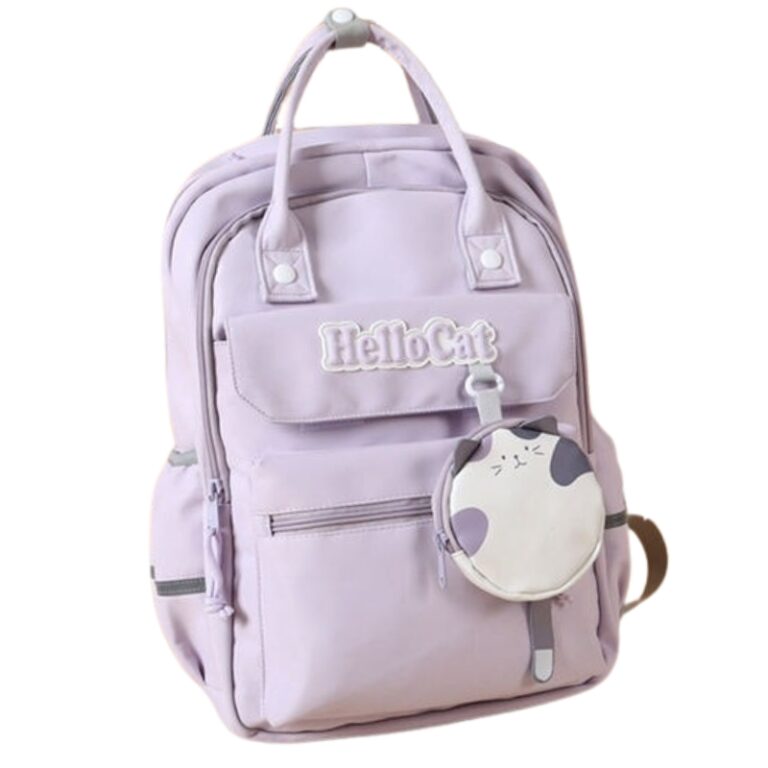 School Teen Backpack Purple Hello Cat