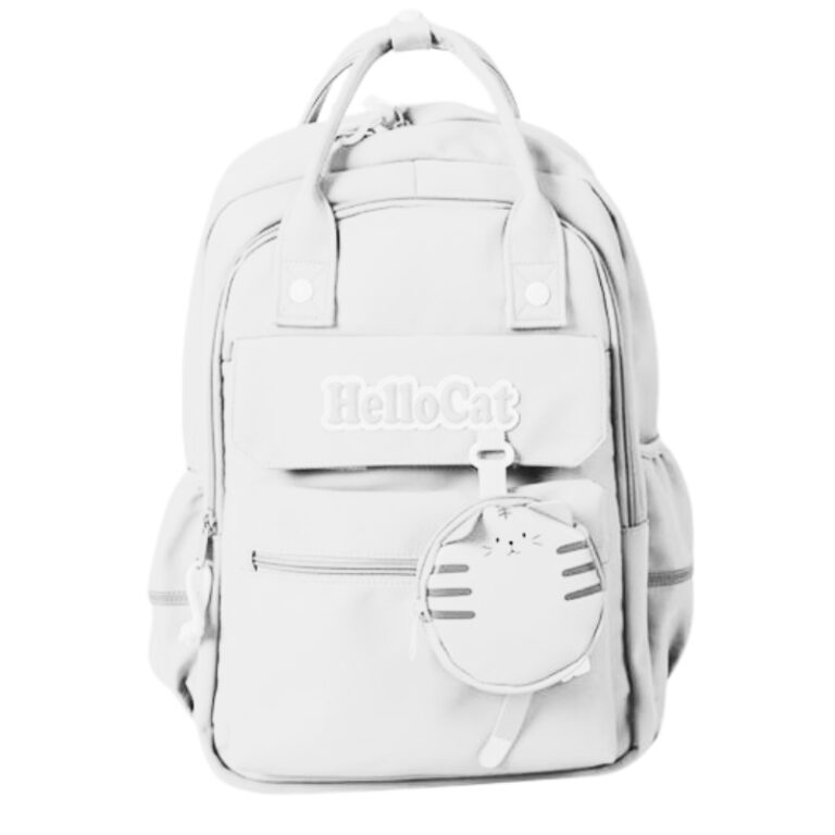 School Teen Backpack White Hello Cat