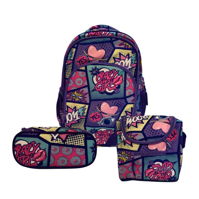 Locker School Kids Backpack + Lunch Bag + P.Case Crazy Girl Set