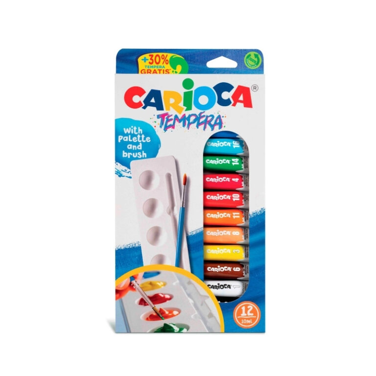 Carioca Tempera Set Of 12 x 10ml With Palette & Brush