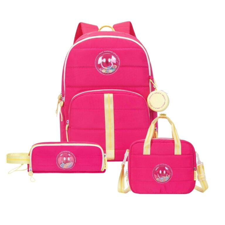 kids School Backpack + Lunch Bag + P.Case Smile It Pink