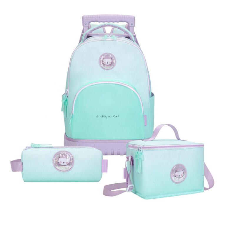 kids School Trolley Backpack + Lunch Bag + P.Case Cat Blue