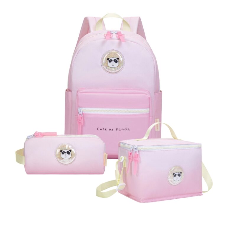 kids School Backpack + Lunch Bag + P.Case Panda Pink