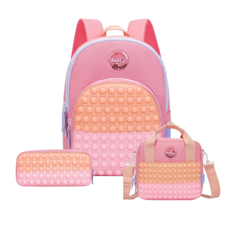 kids School Backpack + Lunch Bag + P.Case Push Pop Pink