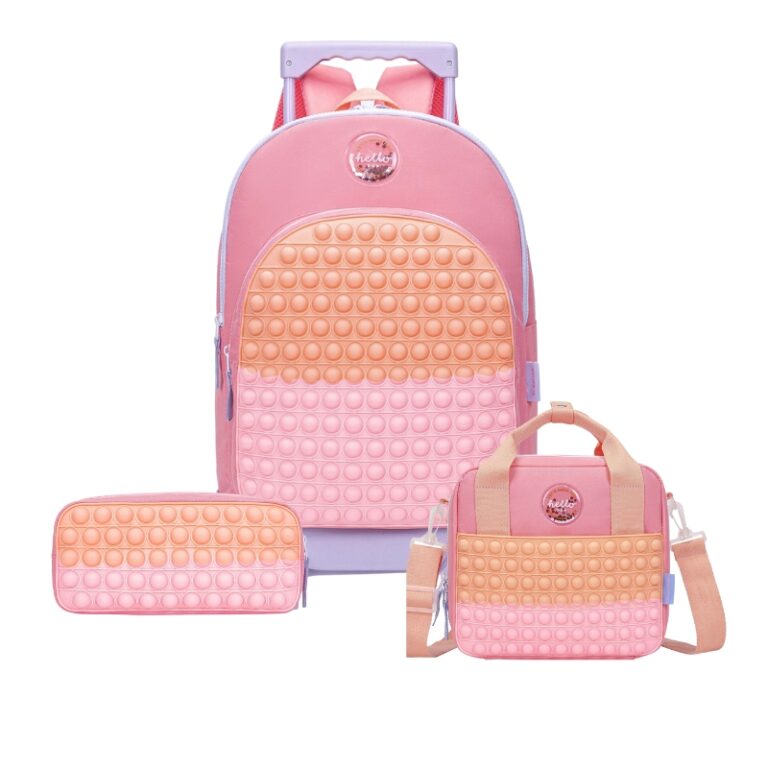 Kids School Trolley Backpack + Lunch Bag + P.Case Push Pop Pink