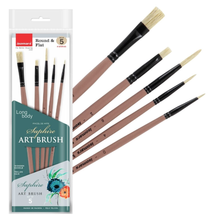 ISOMARS Saphire Paint Brush Flat & Round Mix Set of 5