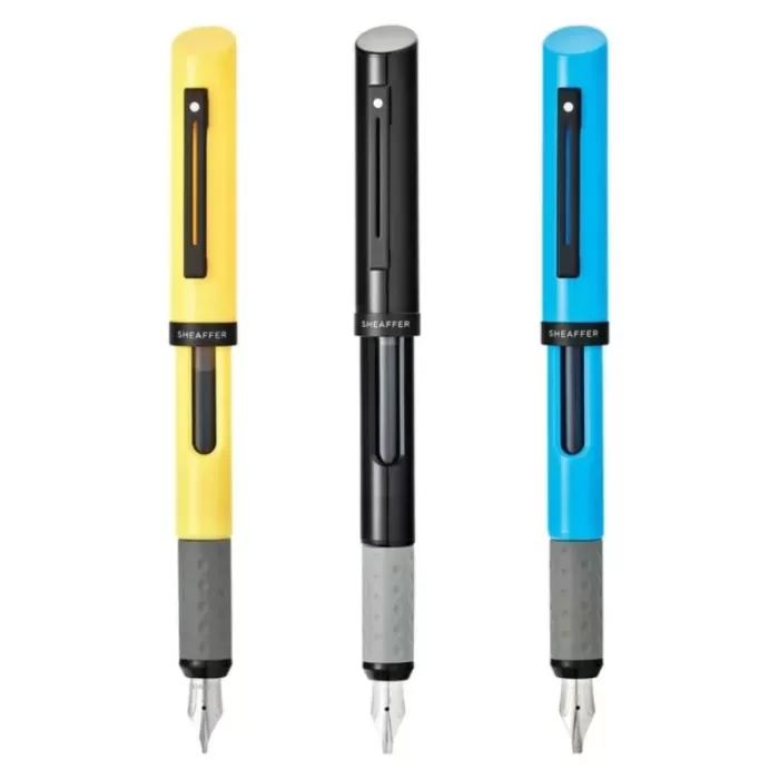 Sheaffer Calligraphy Glossy Black, Blue and Yellow Fountain pens Maxikit in Hangsell - F, M, B nibs