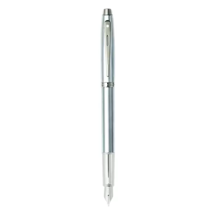 Sheaffer 100 E9306 Brushed Chrome Fountain Pen With Chrome Trims Medium Nib