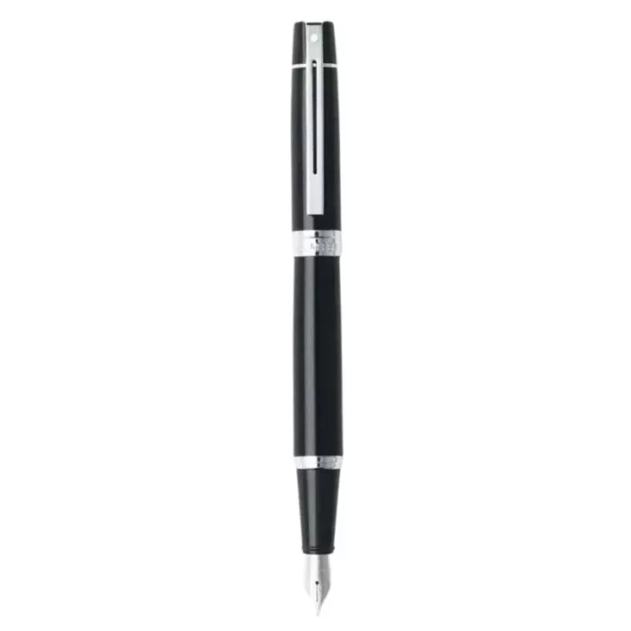 Sheaffer 300 E9312 Glossy Black Fountain Pen With Chrome Trims - Medium Nib