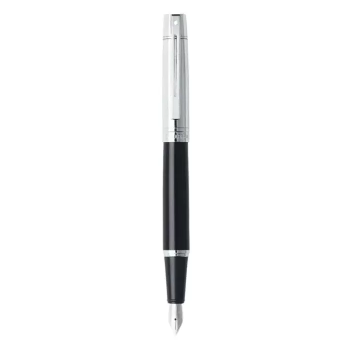 Sheaffer 300 E9314 Glossy Black and Chrome Fountain Pen With Chrome Trims - Fine Nib