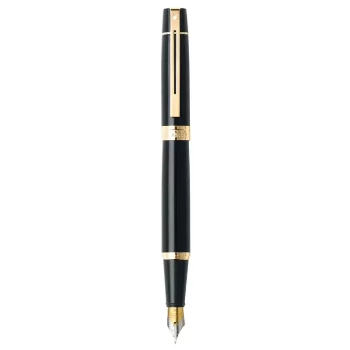 Sheaffer 300 E9325 Glossy Black Fountain Pen With Gold Trims - Medium Nib