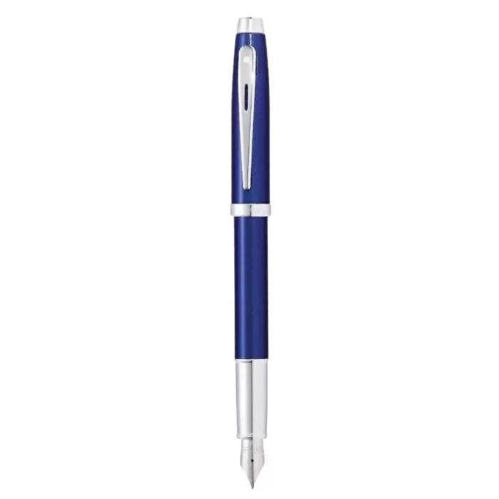 Sheaffer 100 E9339 Glossy Blue with Chrome Trims Fountain Pen - Medium Nib