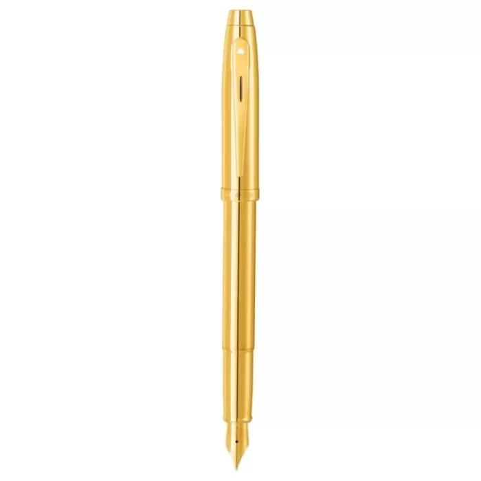 Sheaffer 100 E9372 Glossy PVD Gold Fountain Pen With PVD Gold Trim - Medium Nib