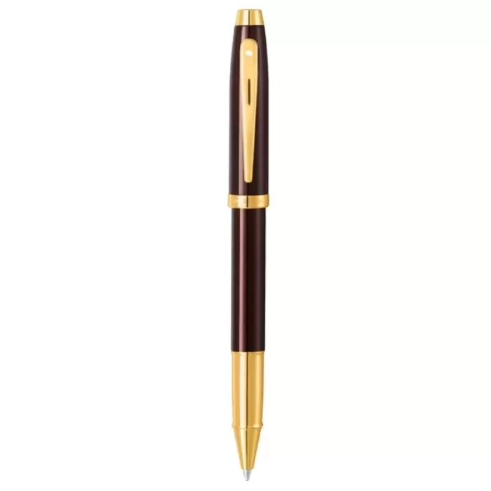 Sheaffer 100 E9370 Glossy Coffee Brown Rollerball Pen With PVD Gold-Tone Trim