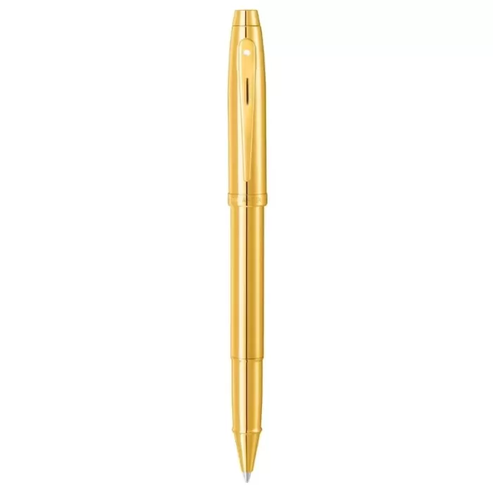 Sheaffer 100 E9372 Glossy PVD Gold Rollerball Pen With PVD Gold Trim