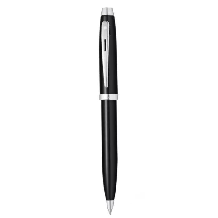 Sheaffer 100 E9338 Glossy Black Ballpoint Pen With Chrome Trims