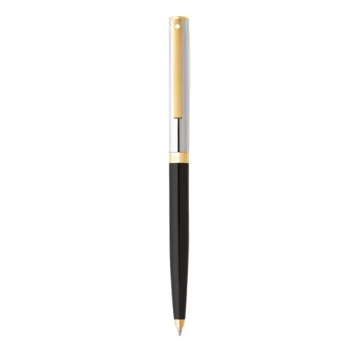 Sheaffer SAGARIS E9475-K Gloss Black Barrel and Chrome Cap Ballpoint Pen With Gold Tone Trim