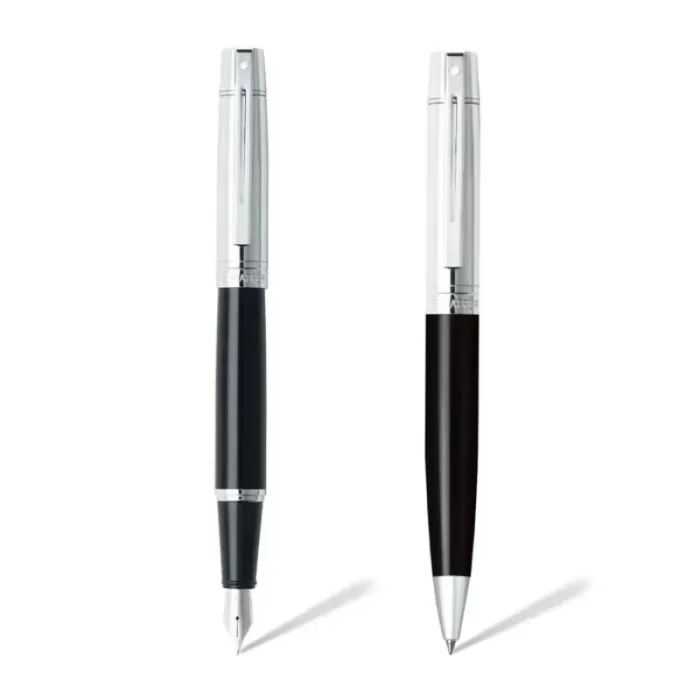 Sheaffer Gift Set ft. Glossy Black S300 9314 with Chrome Trim as Set of 2 pens - Ballpoint Pen & Fountain pen (M)